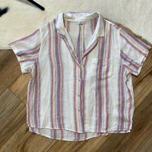 Rails Zuma Linen Blend Shirt in Havana Stripe Metallic Gold